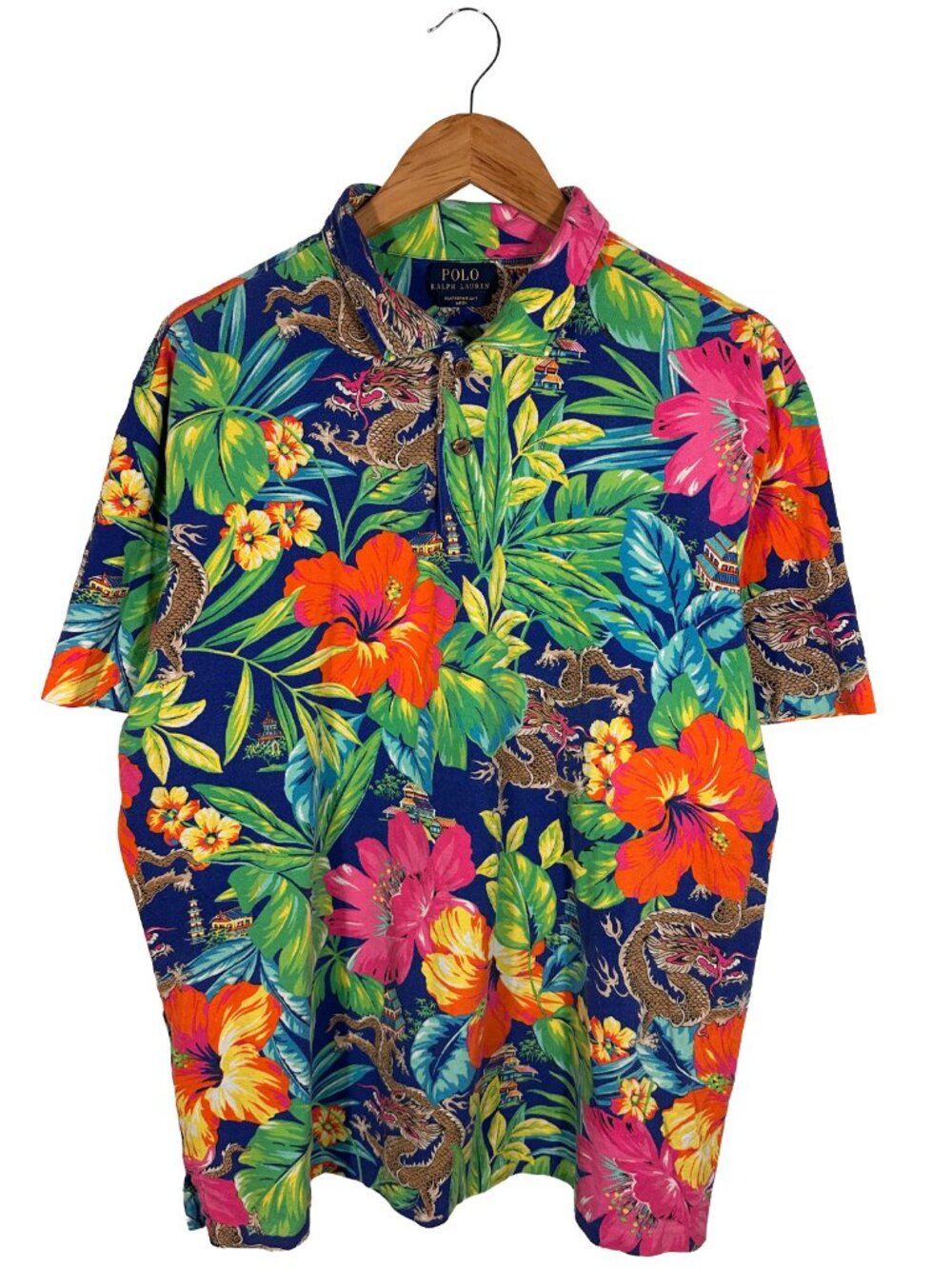 Polo Ralph Lauren Floral Dragon Print Polo Shirt Size Mens XL